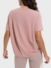 Load image into Gallery viewer, Drawstring Round Neck Short Sleeve Active T-Shirt