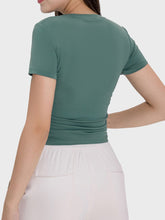 Load image into Gallery viewer, Ruched Round Neck Short Sleeve Active T-Shirt