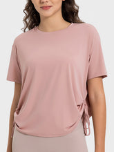 Load image into Gallery viewer, Drawstring Round Neck Short Sleeve Active T-Shirt