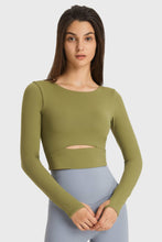 Load image into Gallery viewer, Cutout Long Sleeve Cropped Sports Top