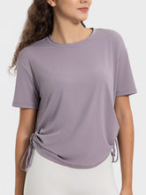 Load image into Gallery viewer, Drawstring Round Neck Short Sleeve Active T-Shirt