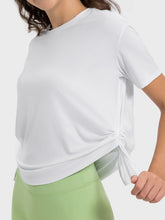 Load image into Gallery viewer, Drawstring Round Neck Short Sleeve Active T-Shirt