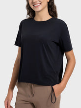 Load image into Gallery viewer, Drawstring Round Neck Short Sleeve Active T-Shirt