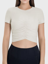 Load image into Gallery viewer, Ruched Round Neck Short Sleeve Active T-Shirt