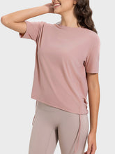 Load image into Gallery viewer, Drawstring Round Neck Short Sleeve Active T-Shirt