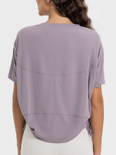 Load image into Gallery viewer, Drawstring Round Neck Short Sleeve Active T-Shirt