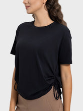 Load image into Gallery viewer, Drawstring Round Neck Short Sleeve Active T-Shirt