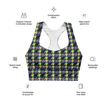 Load image into Gallery viewer, The Royal Court Fitness Sports Bra/ Lime Houndstooth
